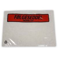 F&oslash;lgeseddellommer, C6, 175 x 130 mm transparent red-black printed Packing list genanvendt LDPE, karton a 1000 stk
