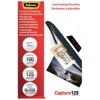 Lamineringslomme, Fellowes Premium 125&micro;m, Gloss 54x86mm transparent  pakke a 100 stk