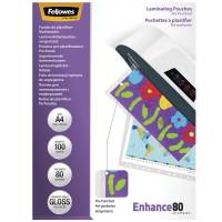 Lamineringslomme, Fellowes Filex, 80&micro;m Gloss, A4 med multihuller 228x303mm transparent  pakke a 100 stk