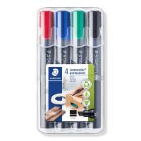 Marker, Staedtler Lumocolor, 2-5MM assorteret, permanent, S&aelig;t med 4 stk