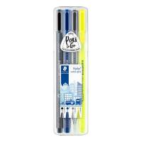 Marker, Staedtler Triplus, 34 SB4, 0,5MM Spids, assorteret, permanent S&aelig;t med 4 stk
