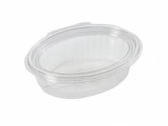 Plastbakke m/hængsl. låg 50stk R-PET oval 250ml 148x112x45mm