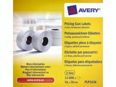 Prisetiketter Avery 2 linjer hvid 26x16mm perm.klæb 1200stk