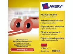 Prisetiketter Avery 2 linjer rød 26x16mm perm.klæb 1200stk