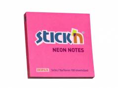 Notes Stick'N NEON rød 76x76mm 100blade