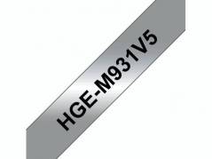 Labeltape Brother HGe-M931V5 12mmx8m sort på matsølv 5stk/pak