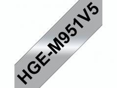 Labeltape Brother HGe-M951V5 24mmx8m sort på matsølv 5stk/pak