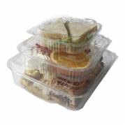 Plastbakke, m/h&aelig;ngslet l&aring;g 400 ml 135x128x50mm PET, transparent, karton a 600 stk F&oslash;devaregodkendt