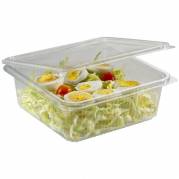 Plastbakke, m/h&aelig;ngslet l&aring;g 750 ml 182x142x55mm PET, transparent, karton a 400 stk F&oslash;devaregodkendt
