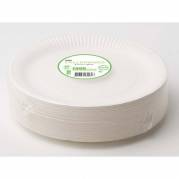 Tallerken frokost, Rund indvendig diameter 230.0 mm biologisk nedbrydeligt papir, hvid komposterbar, pakke a 100 stk kasse med 10 pakker, palle a 28 kassees F&oslash;devaregodkendt