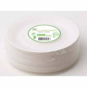 Tallerken Middag, Rund indvendig diameter 180.0 mm biologisk nedbrydeligt papir, hvid komposterbar, pakke a 100 stk kasse med 10 pakker, palle a 40 kassees F&oslash;devaregodkendt