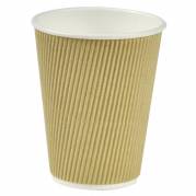 Kaffeb&aelig;ger, Papir + PE, brun, 12oz/340ml karton a 500 stk, palle 18 kartoner Ripple wall, F&oslash;devaregodkendt