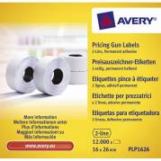 Prisetiket, Avery, PLP1626, 2 linjer 26x16mm hvid, antal etiketter pr. ark : 1200 rulle a 1200 etiketter