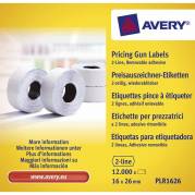 Prisetiket, Avery, PLR1626, 2 linjer 26x16mm hvid, antal etiketter pr. ark : 1200 rulle a 1200 etiketter