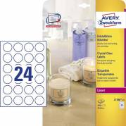 Laseretiket, Avery, L7780-25 transparent antal etiketter pr. ark : 24 pakke med 600 stk