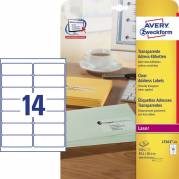 Laseretiket, Avery, L7563-25 99.10mmx38.10mm transparent antal etiketter pr. ark : 14 pakke med 350 stk