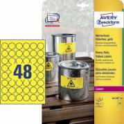 Laseretiket, Avery, L6128-20 Vejrbestandig gul, antal etiketter pr. ark : 48 pakke med 960 stk