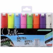 Whiteboardmarker, Uniball Chalk PWE-8K 8S, 8MM, Rund spids, assorteret 401583, S&aelig;t med 8 dele