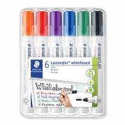 Whiteboardmarker, Staedtler Lumocolor 351 WP6, 2MM, Rund spids, assorteret non-permanent, s&aelig;t af 6 stk