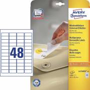 Laseretiket, Avery, L4736REV-25 Non.Perm. 45.70mmx21.20mm hvid, antal etiketter pr. ark : 48 pakke med 1200 stk, FSC Mix Credit