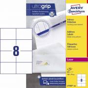 Laseretiket, Avery, L7183-100 105x74mm hvid, antal etiketter pr. ark : 8 pakke a 800 stk, FSC Mix Credit