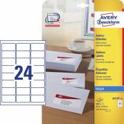 Etiket, Avery, J8159-25, Inkjet 63.50mmx33.90mm hvid, antal etiketter pr. ark : 24 pakke med 600 stk, FSC Mix Credit