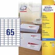 Etiket, Avery, J8651-25, Inkjet 38.10mmx21.20mm hvid, antal etiketter pr. ark : 65 pakke med 1625 stk, FSC Mix Credit