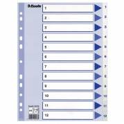 Register, Esselte, A4,210x297mm, 1-12 gr&aring; Pakke med 10 s&aelig;t