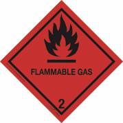 Etiketter, Firkantet, Udvendig vikling 100.00 x 100.00 mm, kraft/PE, Permanent R&oslash;d, 2.1 FLAMMABLE GAS rulle a 250 etiketter