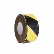 Non-adhesive warning tape, 50 &micro;m, Rulle 70 mm x 500.00 m, kernediameter: 76 mm LD-PE, sort/gul, rullev&aelig;gt: 1.25 kg kasse a 12 ruller, palle a 288 ruller