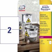 Etiket, Avery, L4717-20 Laser, Vejrbestandig 210x148mm hvid, antal etiketter pr. ark : 2 pakke a 40 stk