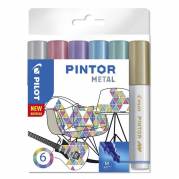 Marker, Pilot Pintor, mellem, 1,4MM Rund spids, assorteret, 517450 pakke a 6 stk