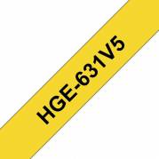 Labeltape, Brother Labeltape, HGE631V5 12mmx8.00m sort/gul, pakke a 5 ruller