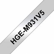 Labeltape, Brother Labeltape, HGEM931V5 12mmx8.00m sort/metallic, pakke a 5 ruller