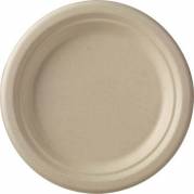 Tallerken frokost, Rund indvendig diameter 260.0 mm, biobaseret brun, Bagasse, pakke a 50 stk kasse med 10 pakker, palle a 16 kartoner F&oslash;devaregodkendt