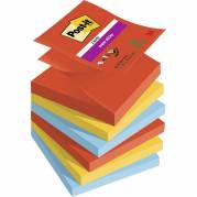 Notes, Post-it, Super sticky, assorteret 76x76mm, pakke a 6 stk