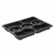 Plastbakke, Plus Pack Zen, 7-rums Rektangul&aelig;r,310x250x33mm PET, sort, pakke a 60 stk F&oslash;devaregodkendt