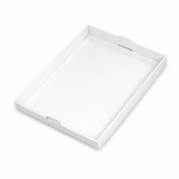 Bageform, Firkantet, 600 x 415 x 113 mm B&oslash;lgepap B-flute, hvid/hvid bundt a 40 stk, palle a 600 stk Kagemands&aelig;ske Velegnet til indirekte tilbere FSC Mix 70\%