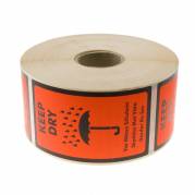 Etiketter, Firkantet, Udvendig vikling 120.00 x 70.00 mm, kraft/PE, Permanent fluorescent orange, KEEP DRY rulle a 1000 stk