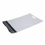 Coex Forsendelsespose, BNT, 50 &micro;m 340 x 490 mm, genanvendt LDPE, sort/hvid permanent tape lukning, med h&aring;ndtag pakke a 100 stk