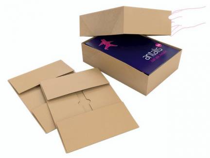 Bølgepapkasse, udvendig dim: 380 x 250 x 80 mm, indre dim: 380 x 250 x 80 mm 1-lags,E-flute, 2.000 mm, særligt design Kraftliner, brun, Lille master-logo pakke 50 stk, palle a 2000 stk FSC Mix 70%