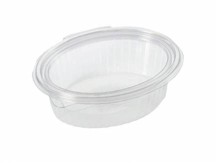 Plastbakke m/hængsl.låg 50stk R-PET oval 500ml 166x131x55mm