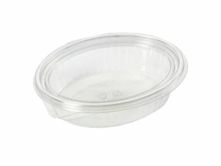 Plastbakke m/hængsl.låg 50stk R-PET oval 760ml 204x166x52mm