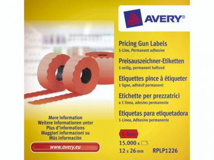 Prisetiketter Avery 1 linje rød 26x12mm perm.klæb 1500stk