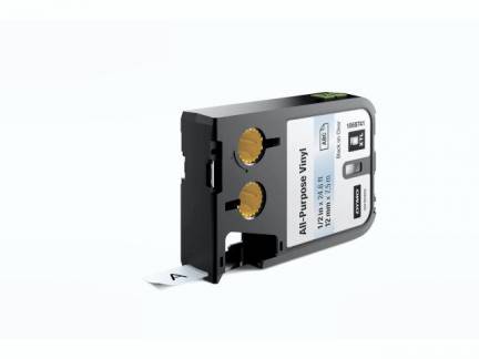 Labeltape DYMO XTL 12mmx7m sort på klar vinyl universal