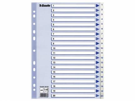 Register PP Esselte A4 1-20 m/hvid kartonforblad