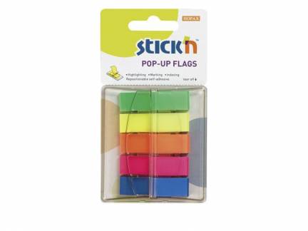 Indeksfaner Stick'N Pop Up 5 ass. farver 45x12mm 5x40stk/pak