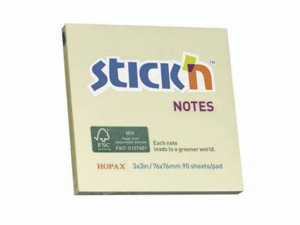 Notes Stick'N gul 76x76mm 90blade/blok