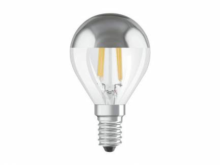 Pære Osram LED krone 34W/827 E14 filament klar topforspejlet sølv