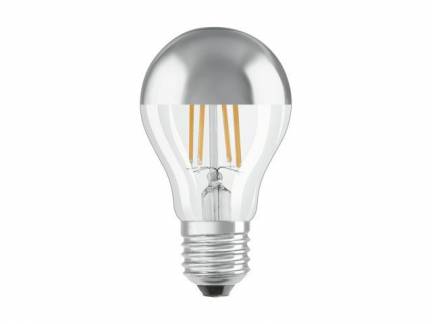Pære Osram LED standard 51W/827 E27 filament klar topforspejlet sølv
